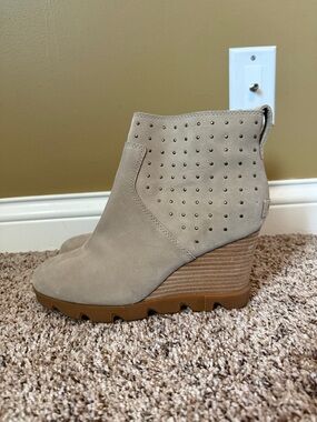 Wedge Ankle Bootie in Taupe with Stud Detail